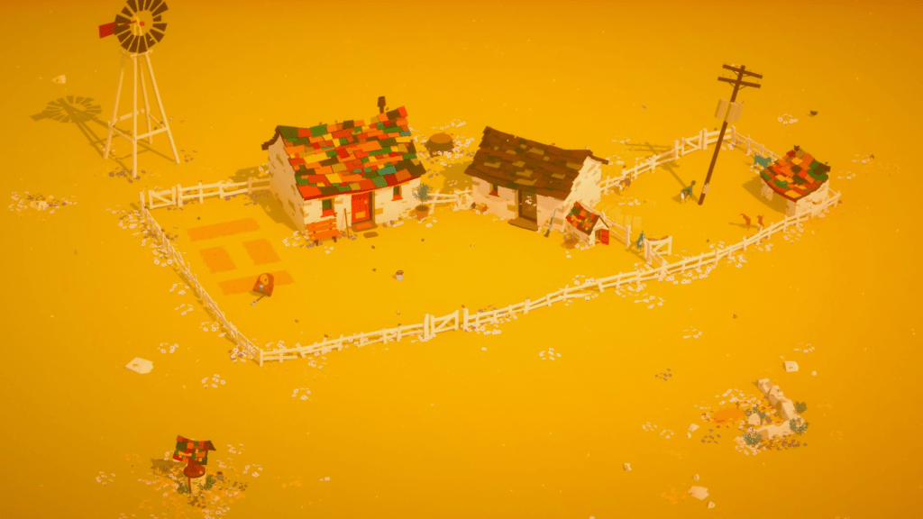 The Stillness of the Wind gameplay showing an elderly woman tending goats on a quiet farm.